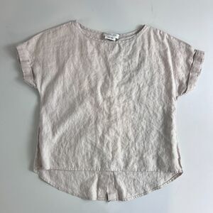 Rachel Zoe Women's Short Sleeve Linen Top Button Back Detail Scarf Beige Size S